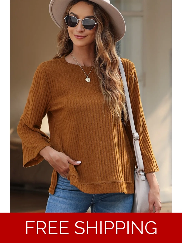 Ribbed Round Neck Slit Top